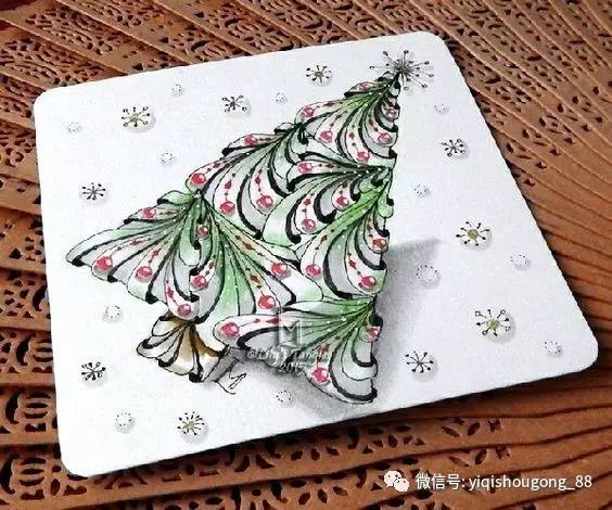 自己画圣诞卡片,圣诞节手工缠绕画