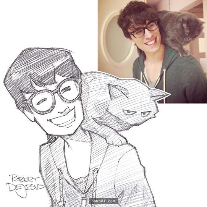 手绘宠物和主人随手画,巧手绘动物