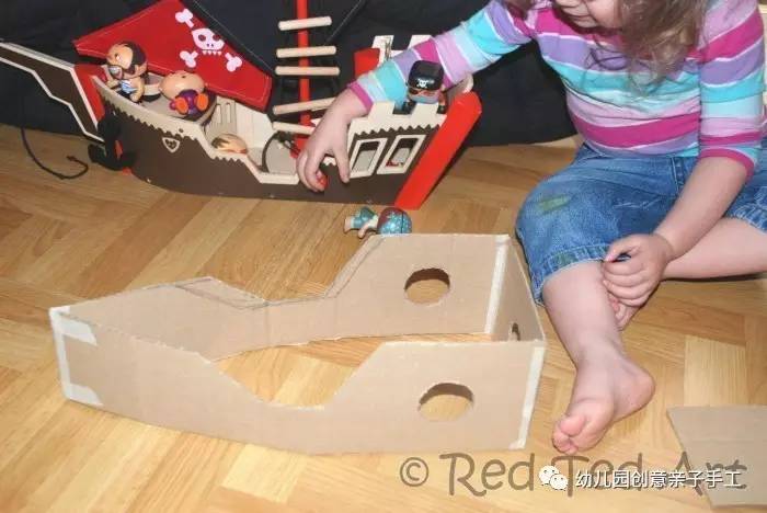 彩泥儿童简单手工轮船,幼儿园纸皮海盗船手工