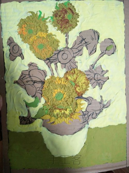 粘土向日葵浮雕画,僵尸向日葵粘土