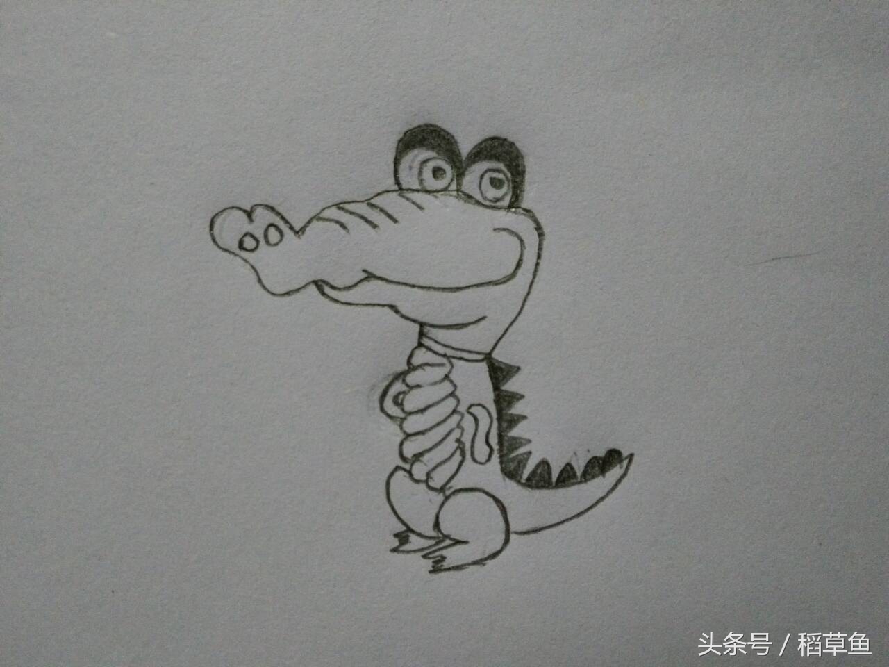 简笔画可爱卡通人物鳄鱼,画画鳄鱼超简单的简笔画