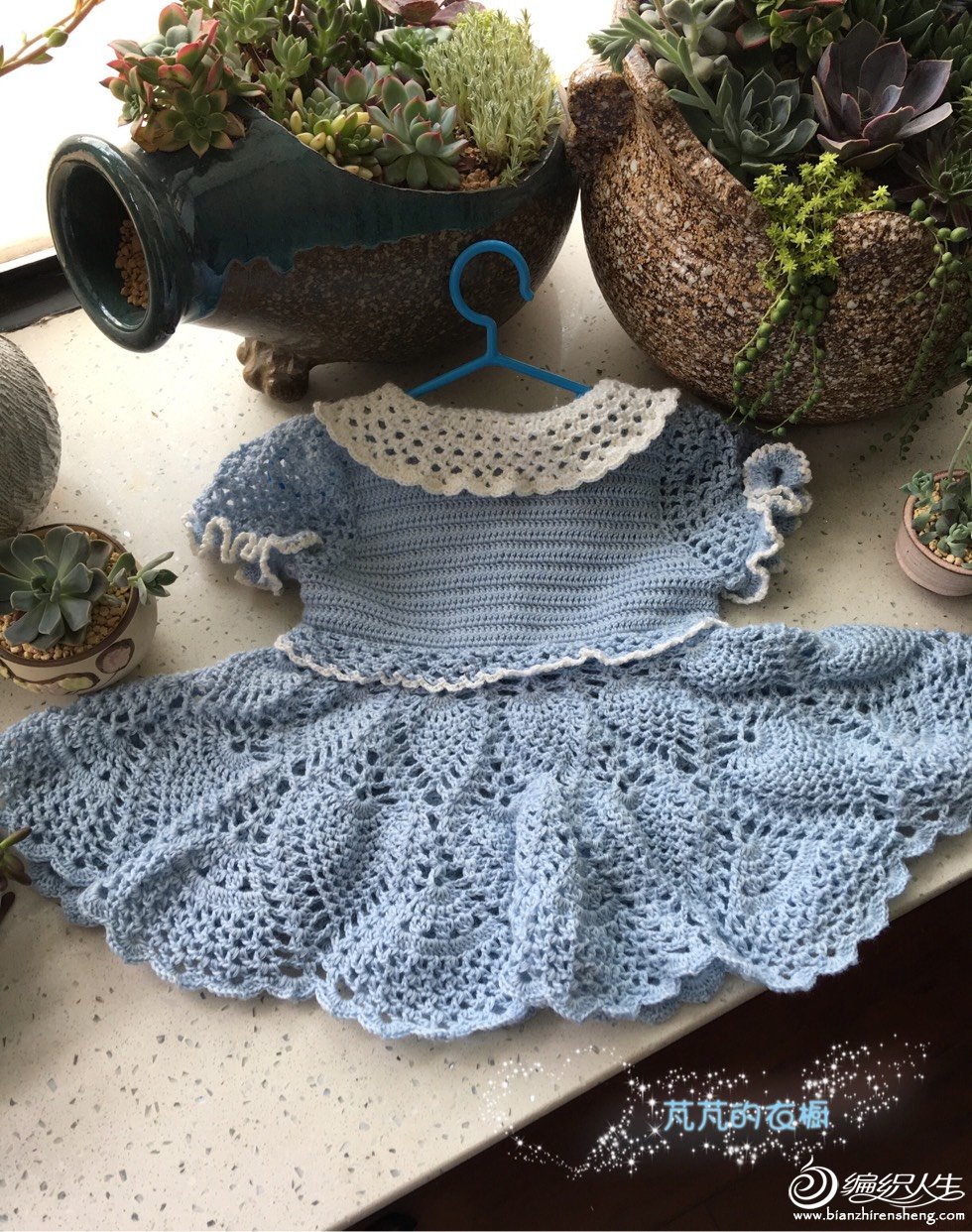 儿童泡泡袖钩针裙小红书款,钩针钩宝宝方领泡泡袖公主裙