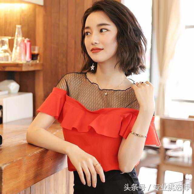 长袖雪纺衫上衣碎花时尚荷叶边,方领碎花雪纺衫荷叶边绑带短袖