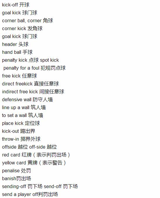 足球比赛中各术语的英文,有关足球的英语词汇有哪些呢