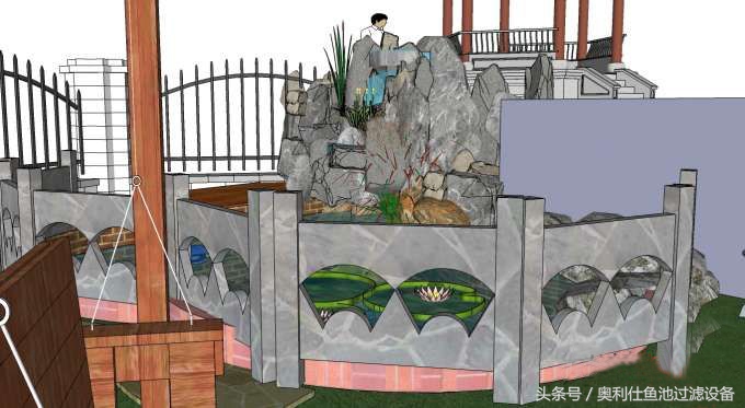 小型庭院鱼池假山设计,庭院锦鲤鱼池过滤改造