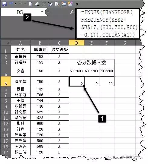 怎么根据分数段统计表确定排名,最简单的分数段统计
