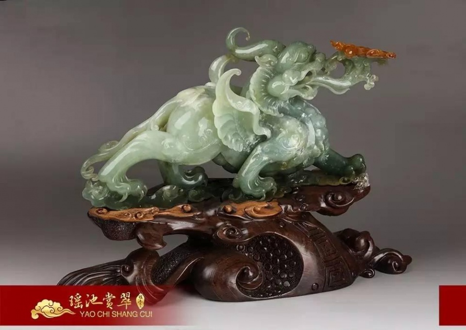 金丝线玉石雕件,翡翠雕件招财