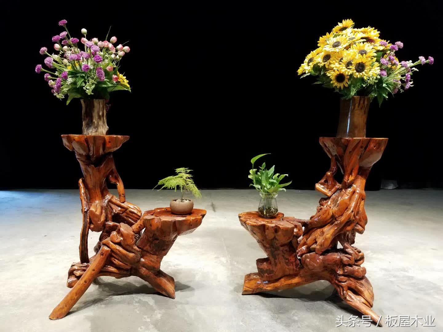 根雕花架大全,客厅摆放根雕有什么讲究