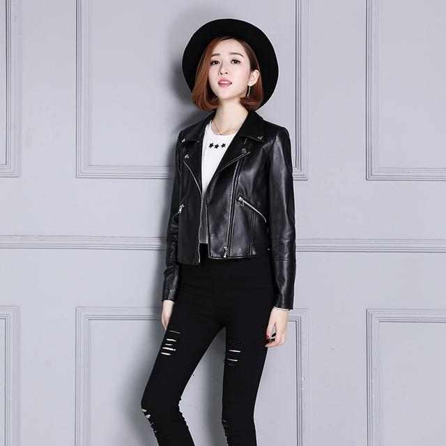 机车皮衣夹克修身版,夹克式修身外套百搭显瘦皮衣