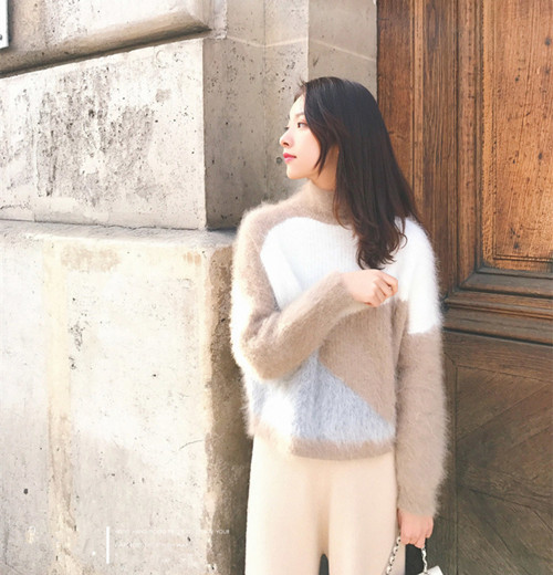 北极绒毛衣穿搭,白色貂绒毛衣搭配冬季