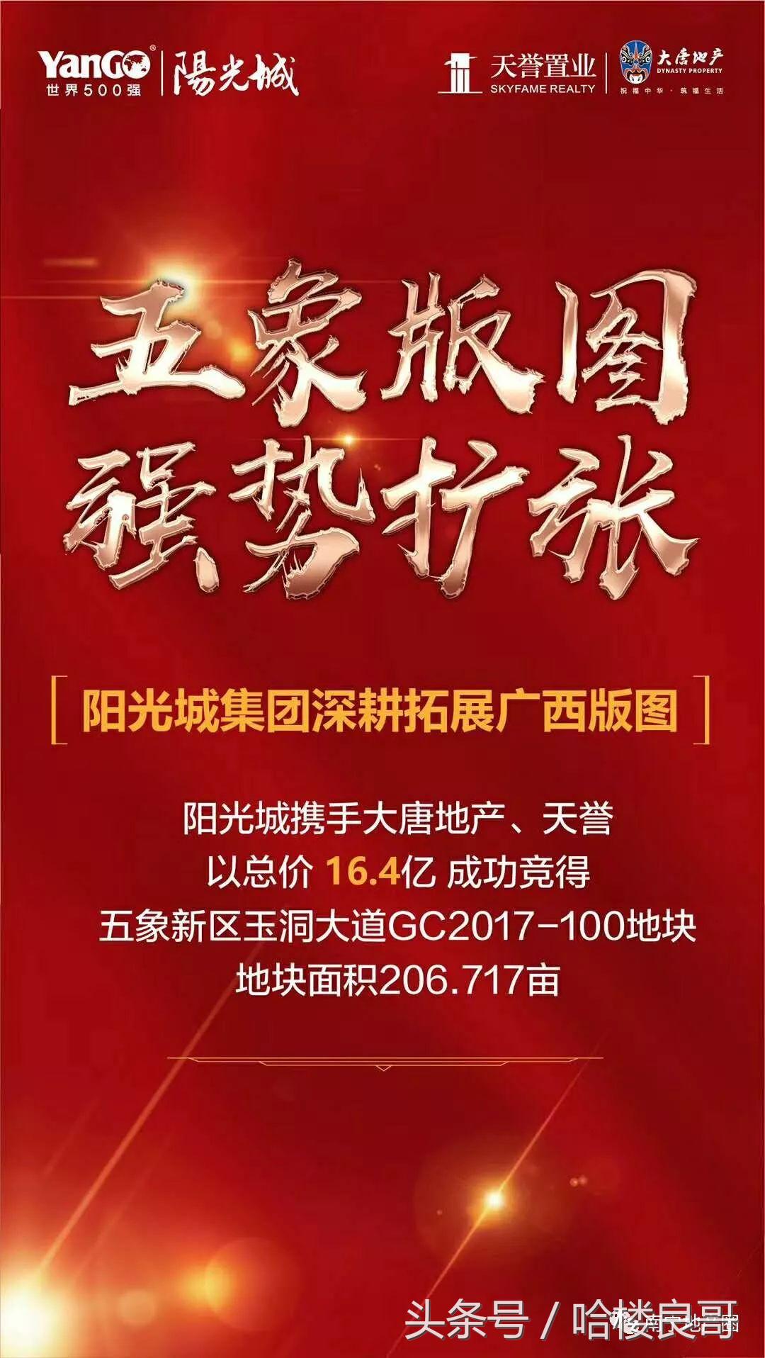 一拍即合！大唐、阳光城、天誉联合16.4亿拍下良庆大道206亩地
