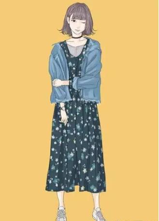 显高级感的小清新穿搭手绘图片,复杂插画简单穿搭