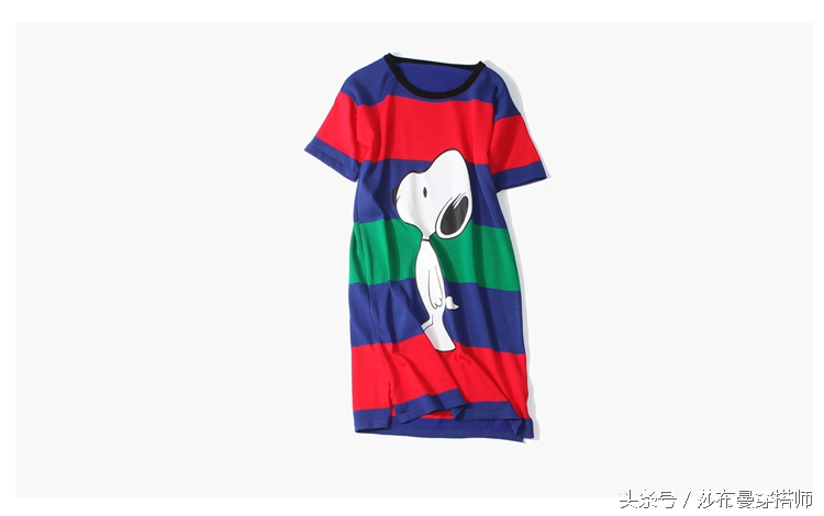 短袖中长款t恤女士秋季新款韩国卡通印花条纹宽松显瘦针织连衣裙