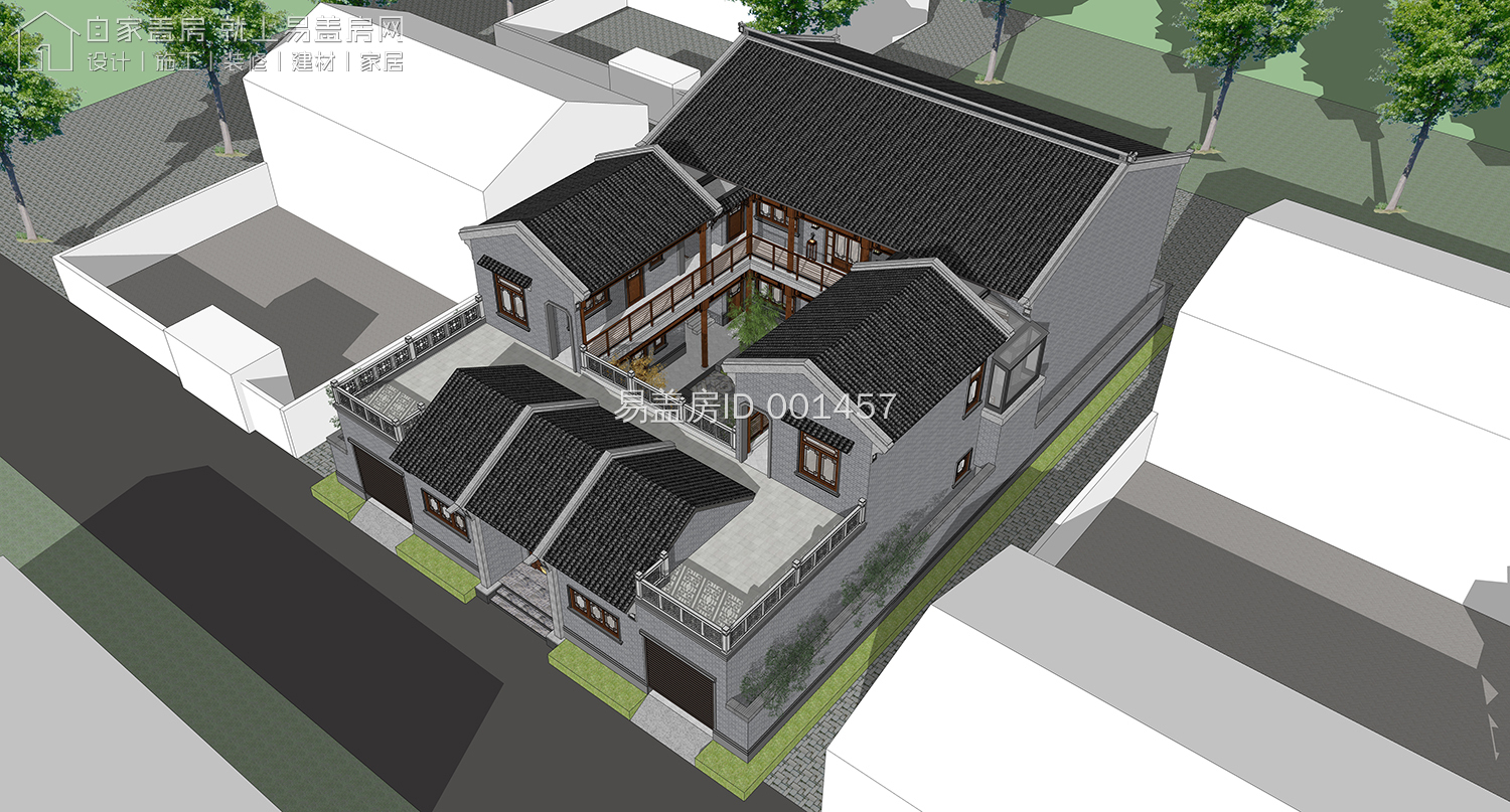 最牛中式四合院设计图及效果图,中式二层四合院永不过时