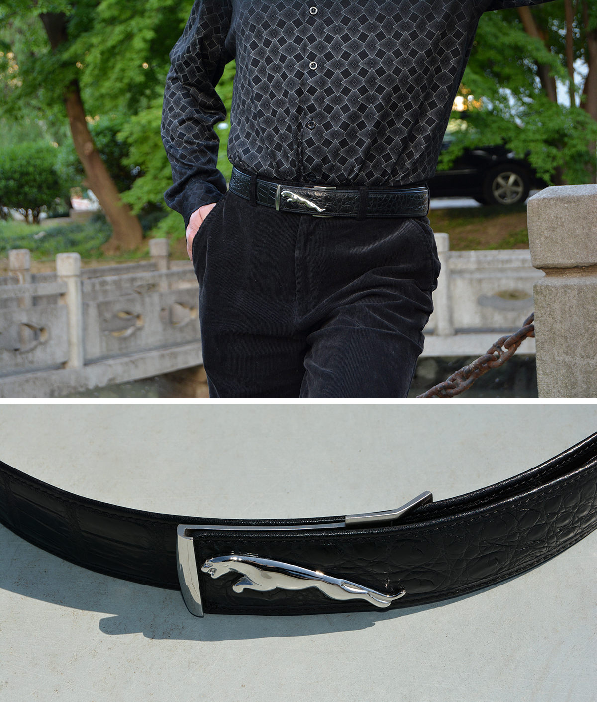 lv男士皮带哑光和亮头,时尚穿搭鳄鱼皮带