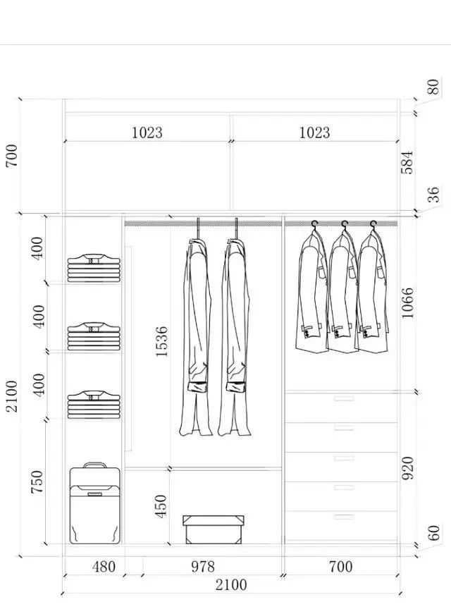 零基础怎样出衣柜结构图,各种尺寸衣柜布局尺寸图