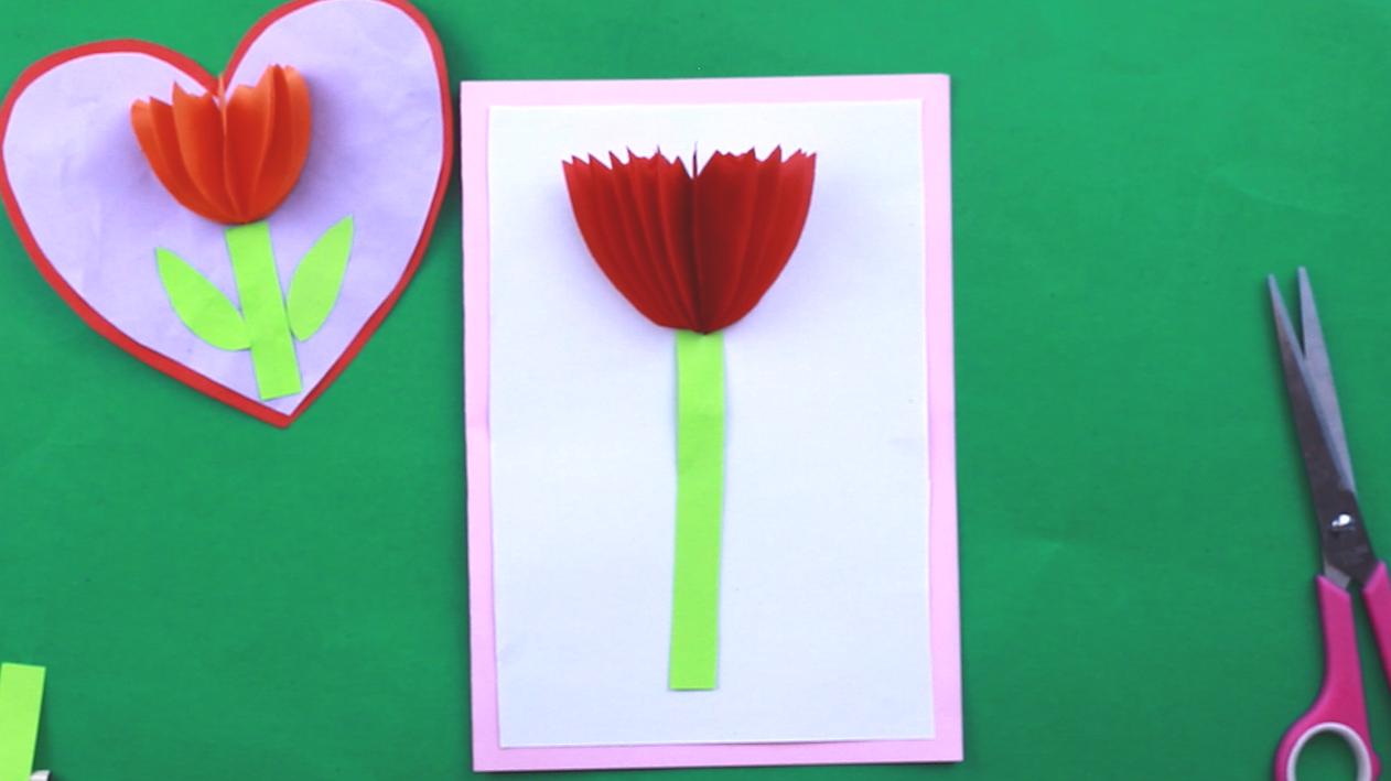 38女王节幼儿手工贺卡,亲子手工三八妇女节折叠花朵贺卡