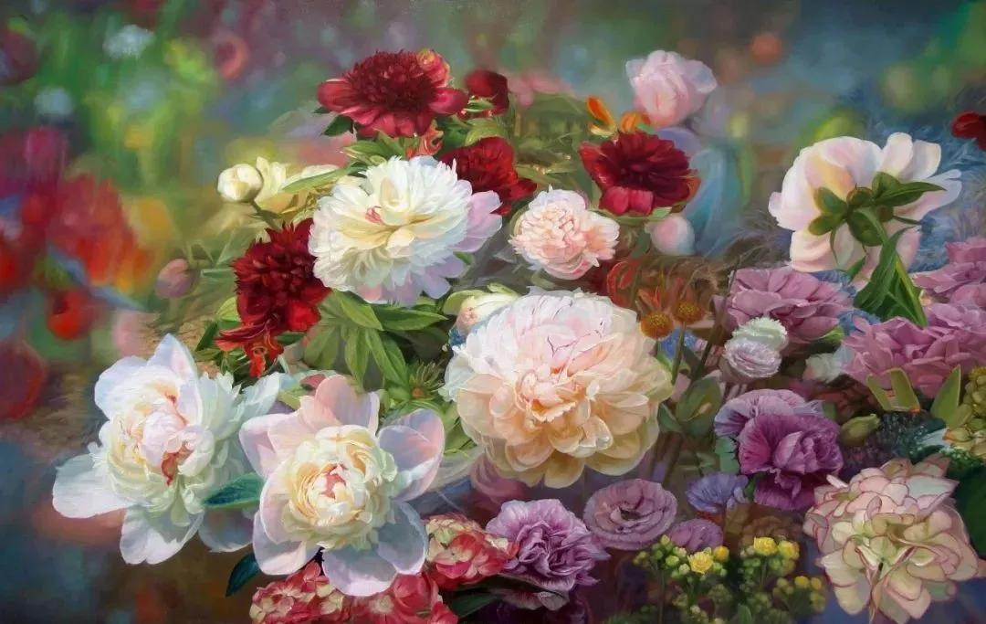 世界著名大师花卉油画,油画漂亮风景画