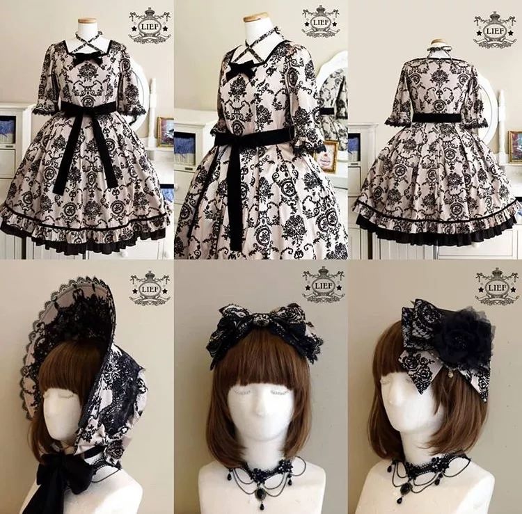 黑色洛丽塔洋装,藕粉色洛丽塔洋装