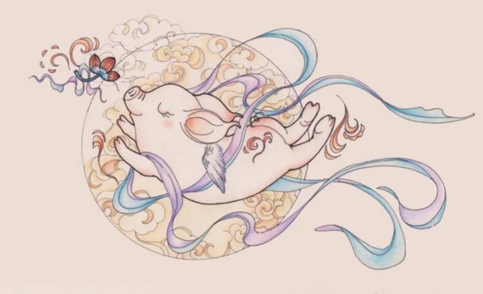 手绘猪可爱图片,国风画风精致的手绘