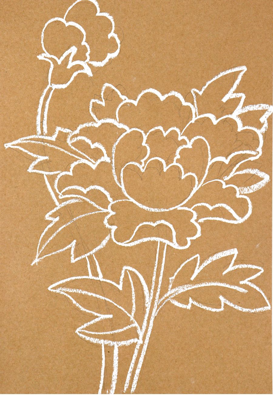 牡丹油画棒教程,油画棒立体牡丹花绘画