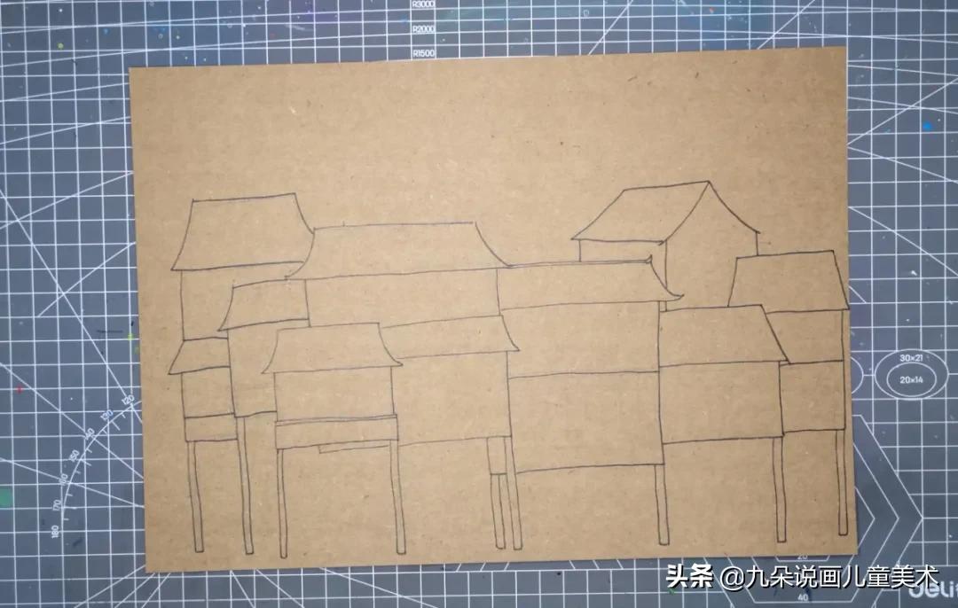 儿童画吊脚楼教程,创意儿童画苗族吊脚楼
