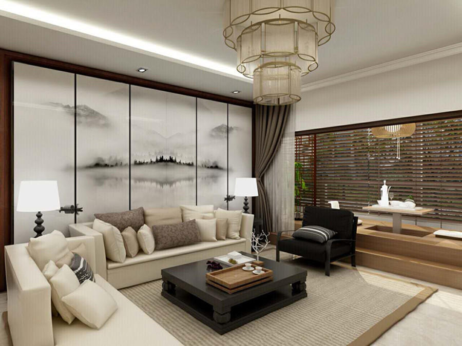 新中式沙发背景墙挂画效果图大全,新中式沙发背景墙简单大气效果图