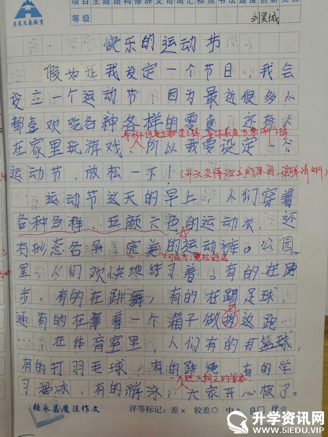 「魔法作文」《快乐的运动节》：刘昊城-成都锦城小学五年级1班