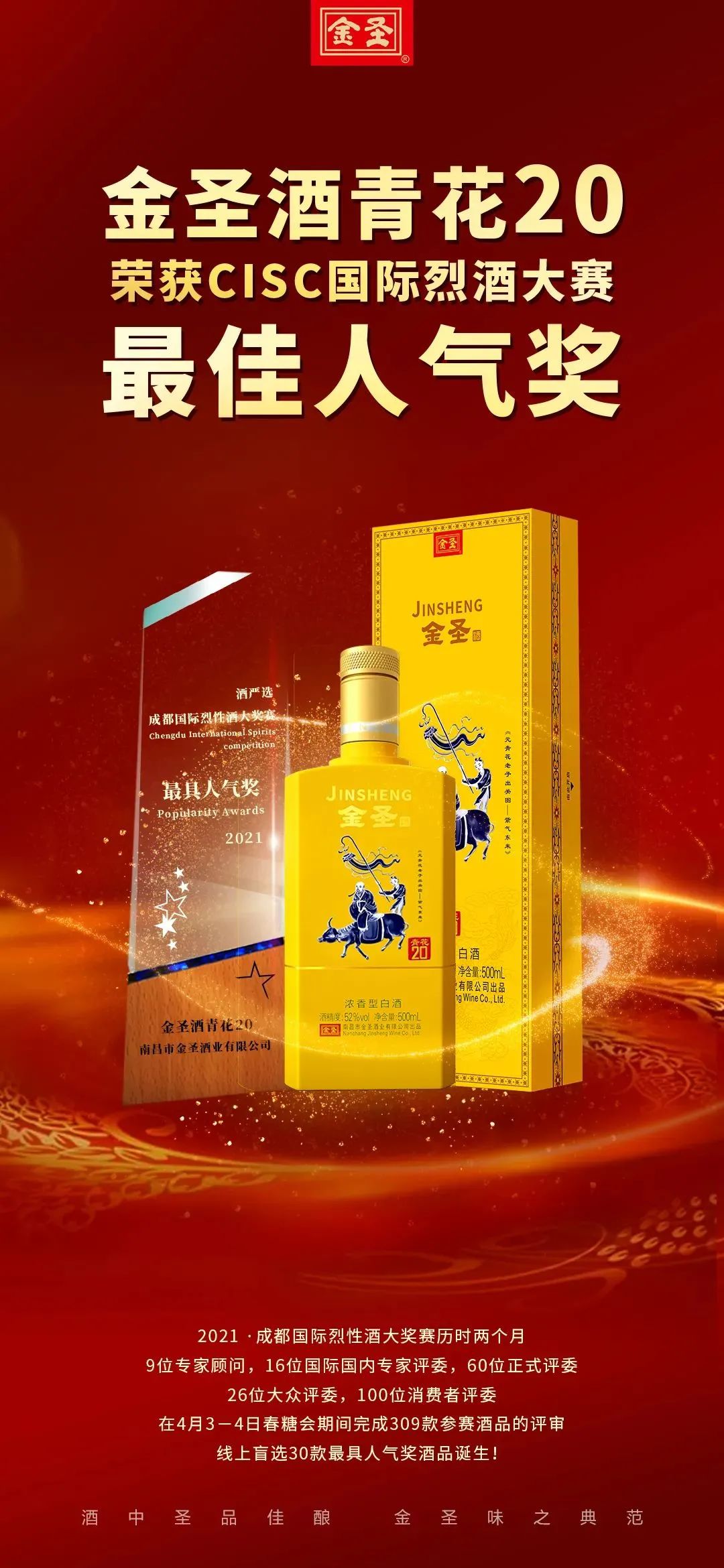 江西金圣酒2010年,金圣青花20年浓香型白酒52度