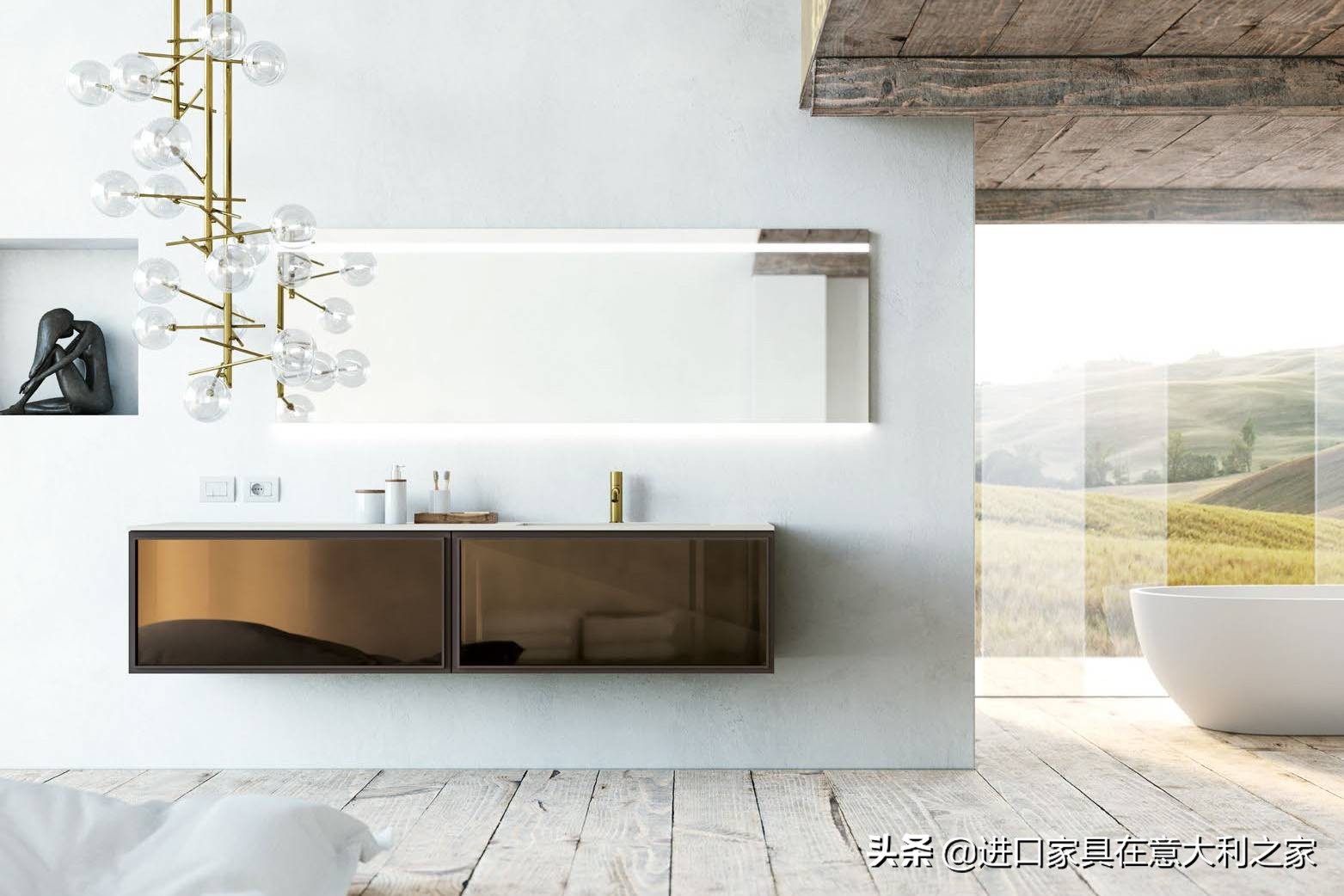 轻奢风浴室柜陶瓷高级感,原木风陶瓷一体浴室柜