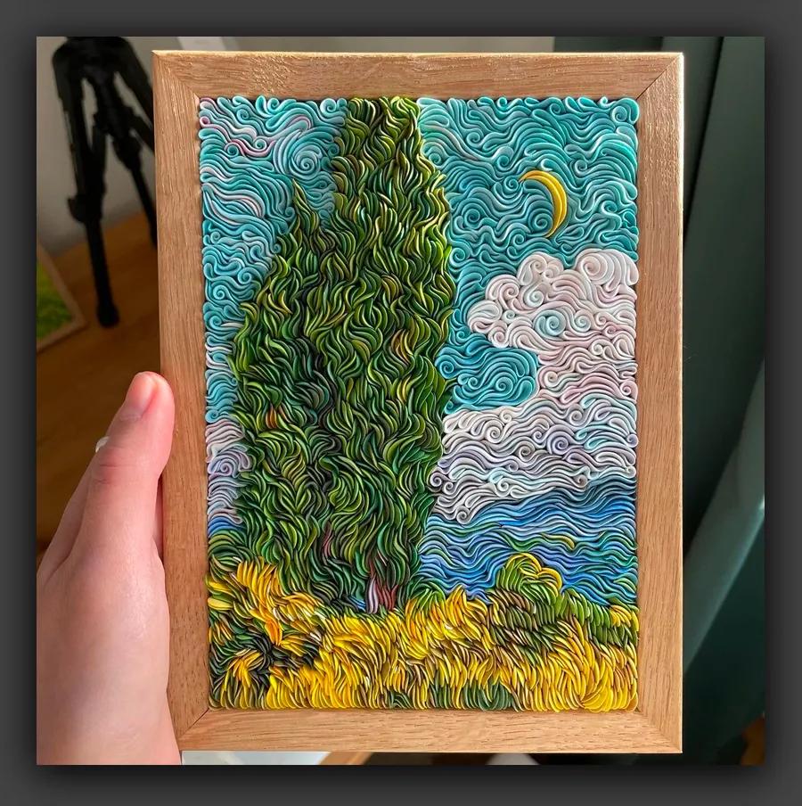 轻粘土手工风景画作品,超轻粘土制作简单的风景画