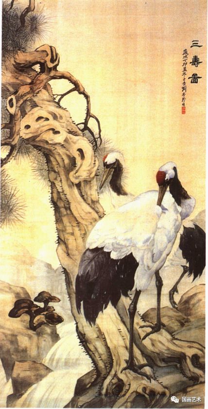 松鹤延年比较有名的图画,写意松鹤图看一下