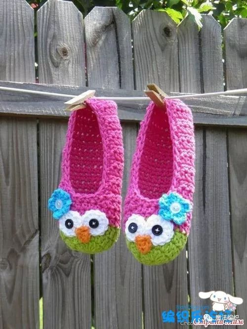 童鞋钩织教程,猫头鹰棒针织法
