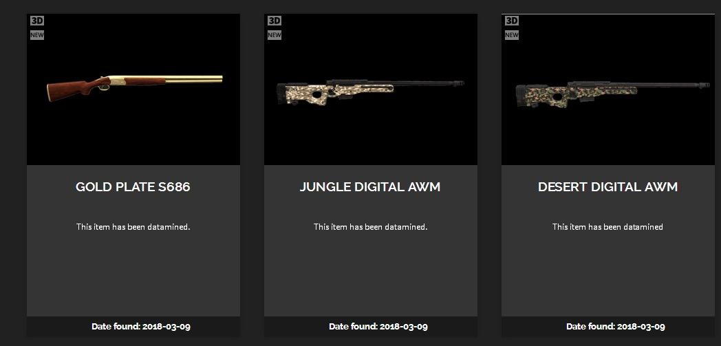 绝地求生新皮肤曝光纯金三级头,绝地求生枪械皮肤展示awm