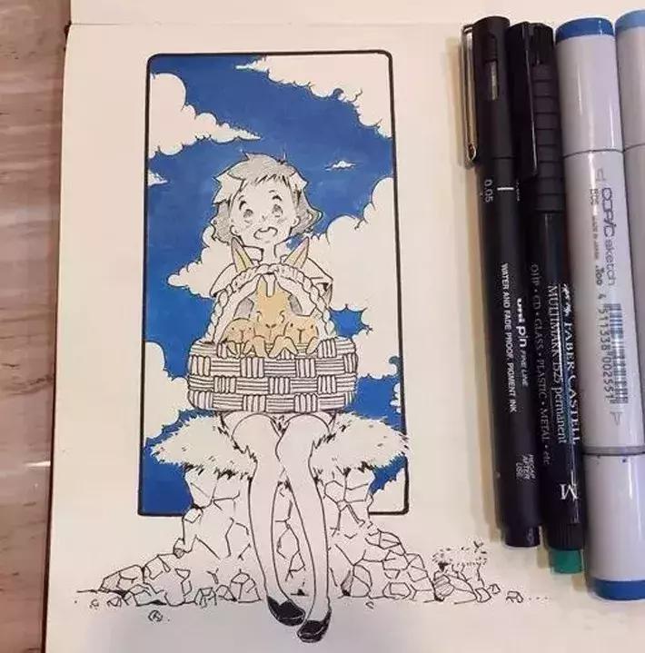 日本小姐姐画画素描,日本小姐姐一组插画