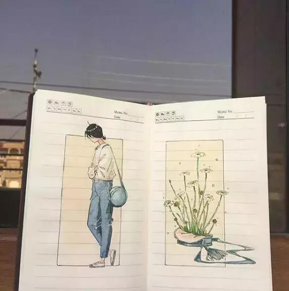 日本小姐姐画画素描,日本小姐姐一组插画