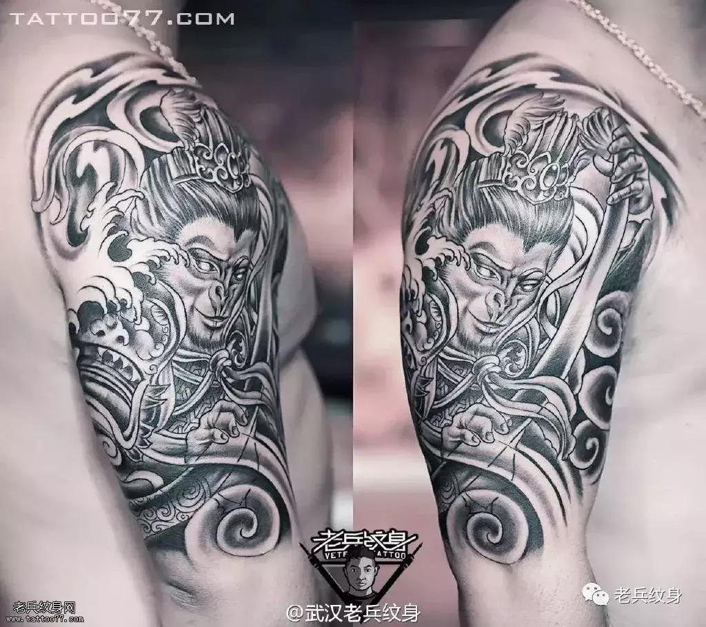 孙悟空打牛魔王纹身手稿,孙悟空盖世英雄纹身手稿