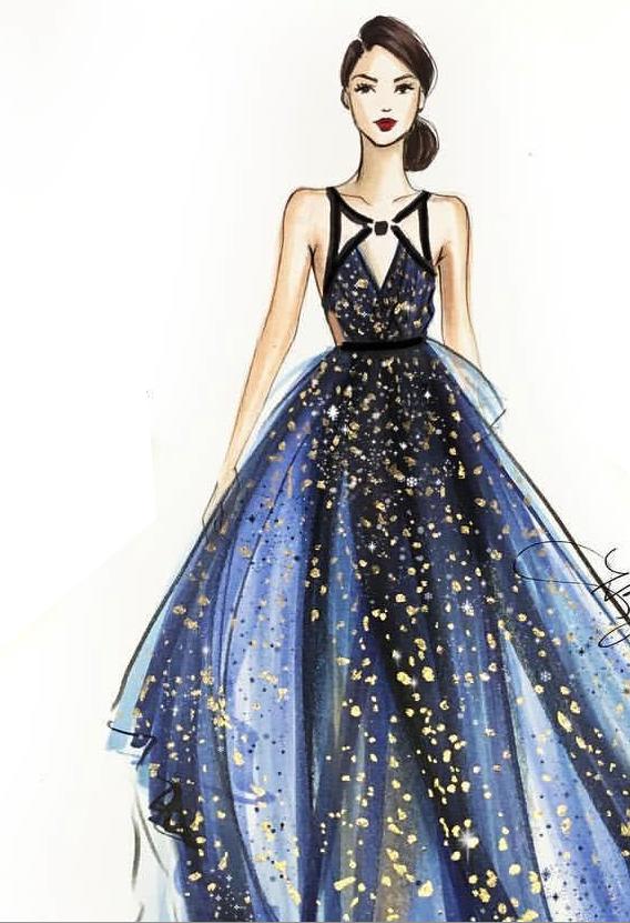 插画手绘人物服装搭配,水彩服装设计画法