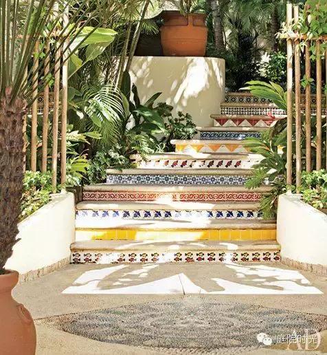 庭院小路台阶铺装效果图,马赛克庭院铺装