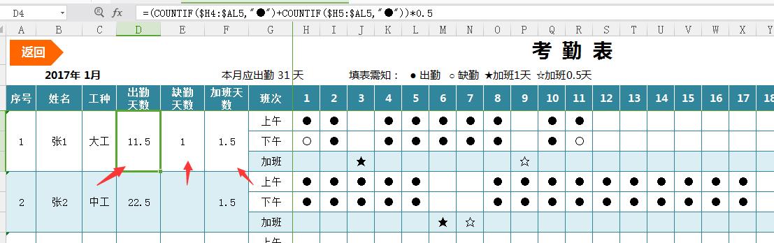excel工资考勤表自动统计天数,excel表格考勤表怎么计算工资