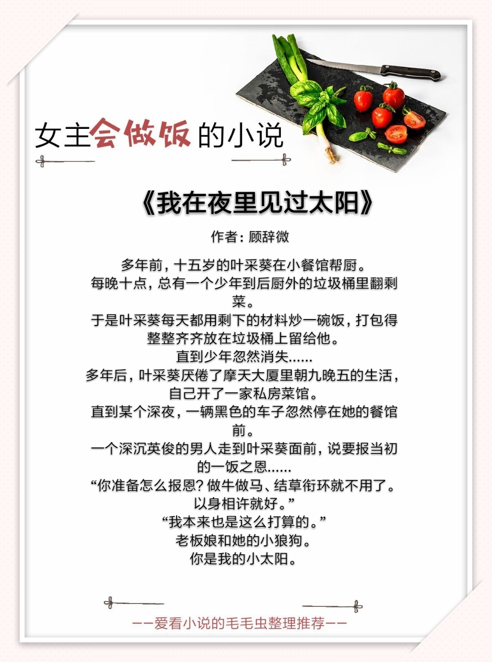 有没有女主擅长做饭的小说,5本女主小说