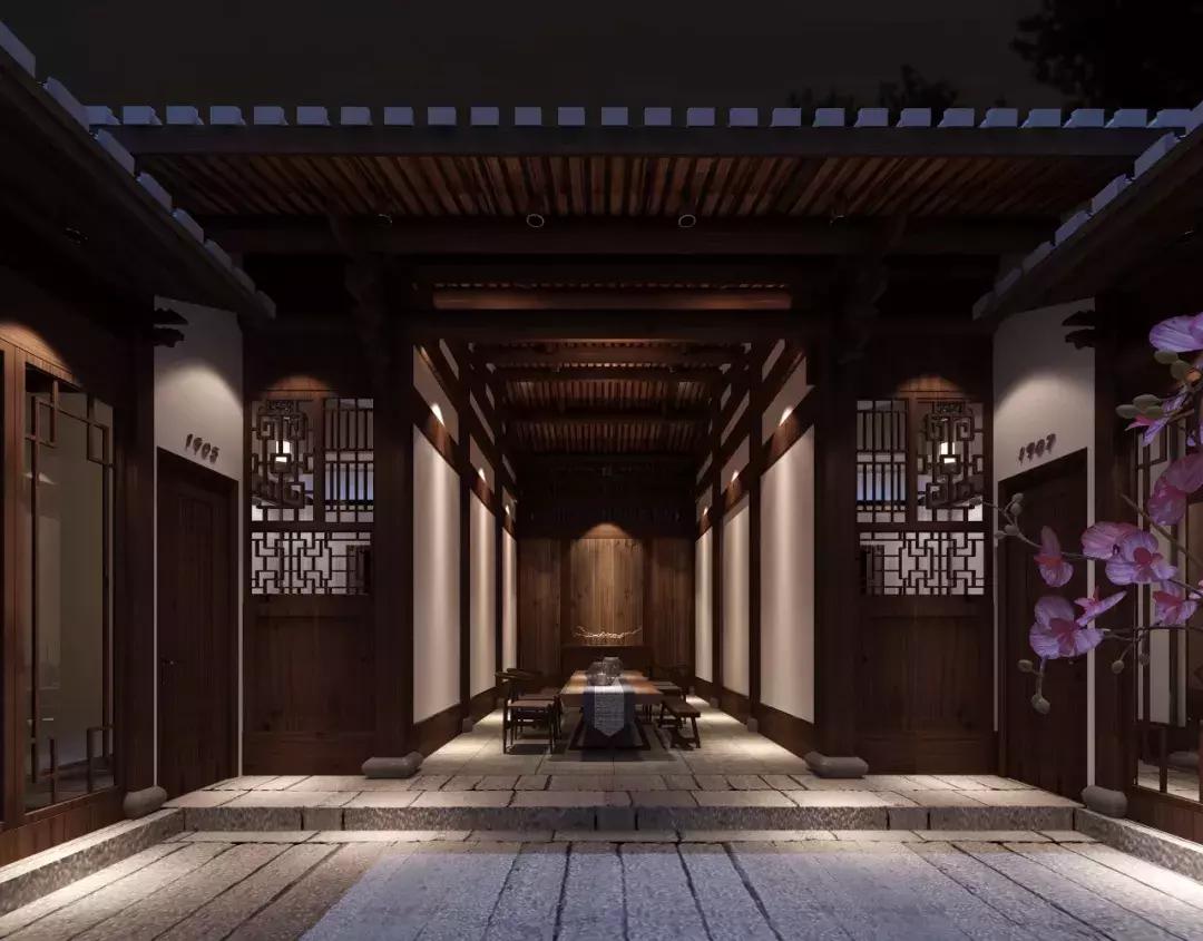 中式民宿效果图手绘,古风民宿正立面图设计图