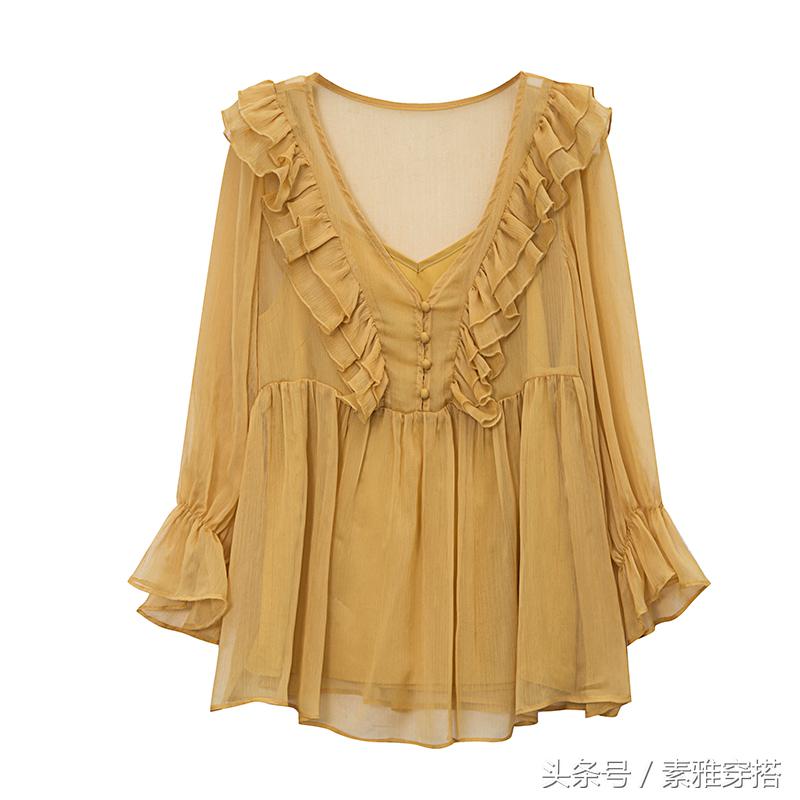 高级感小众上衣雪纺超仙,雪纺上衣女喇叭袖超仙款