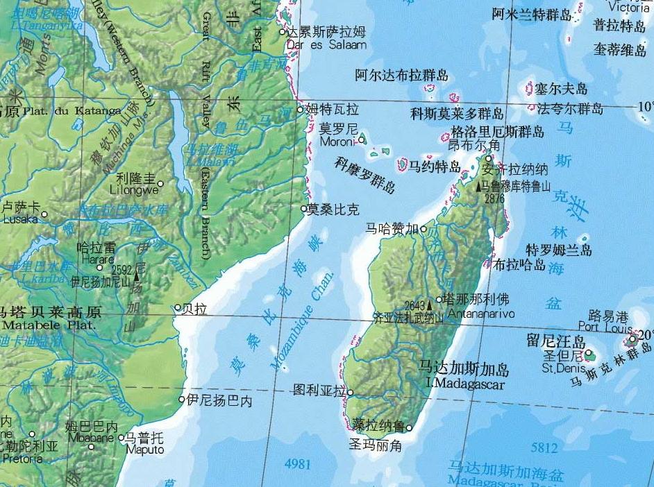 非洲最大岛屿马达加斯加岛，比欧洲最大岛屿大不列颠岛大三倍