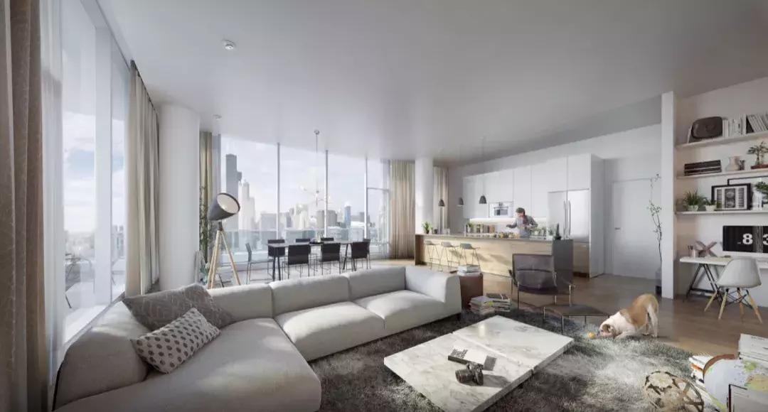 22平客厅美式风格,客厅开放式厨房效果图