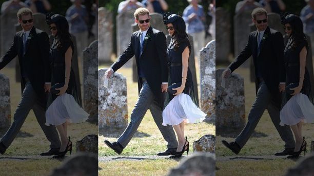 梅根穿全黑礼服参加朋友婚礼,梅根婚礼首秀