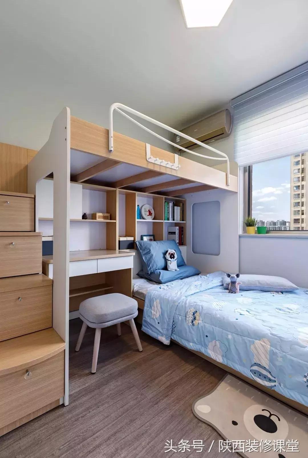 儿童房上床下桌一体效果图,30平小户型上床下桌
