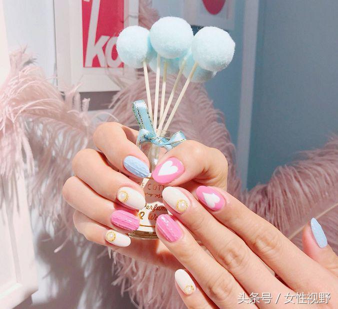 波光粼粼的春日美甲教程,毛衣纹美甲教程