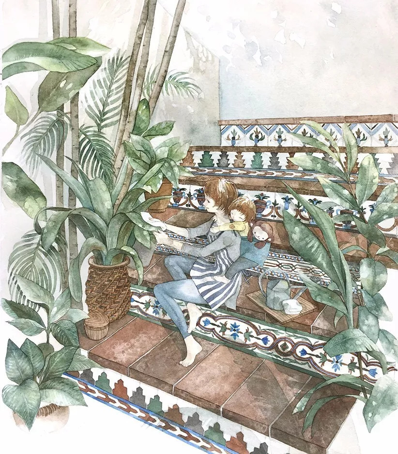 手绘妈妈和女儿的日常生活，温暖而感人