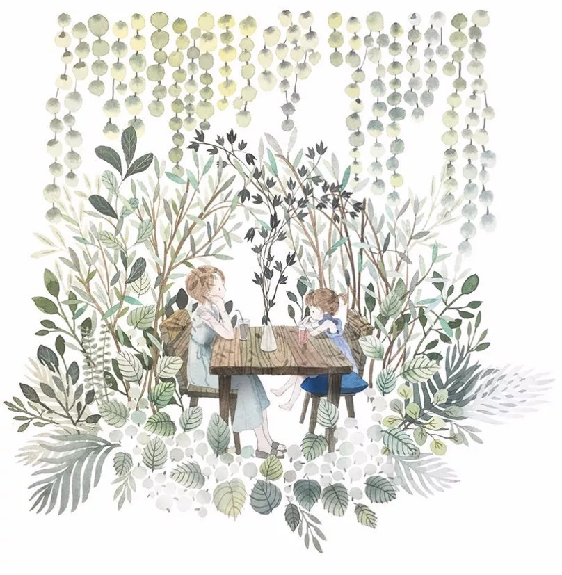 手绘妈妈和女儿的日常生活，温暖而感人